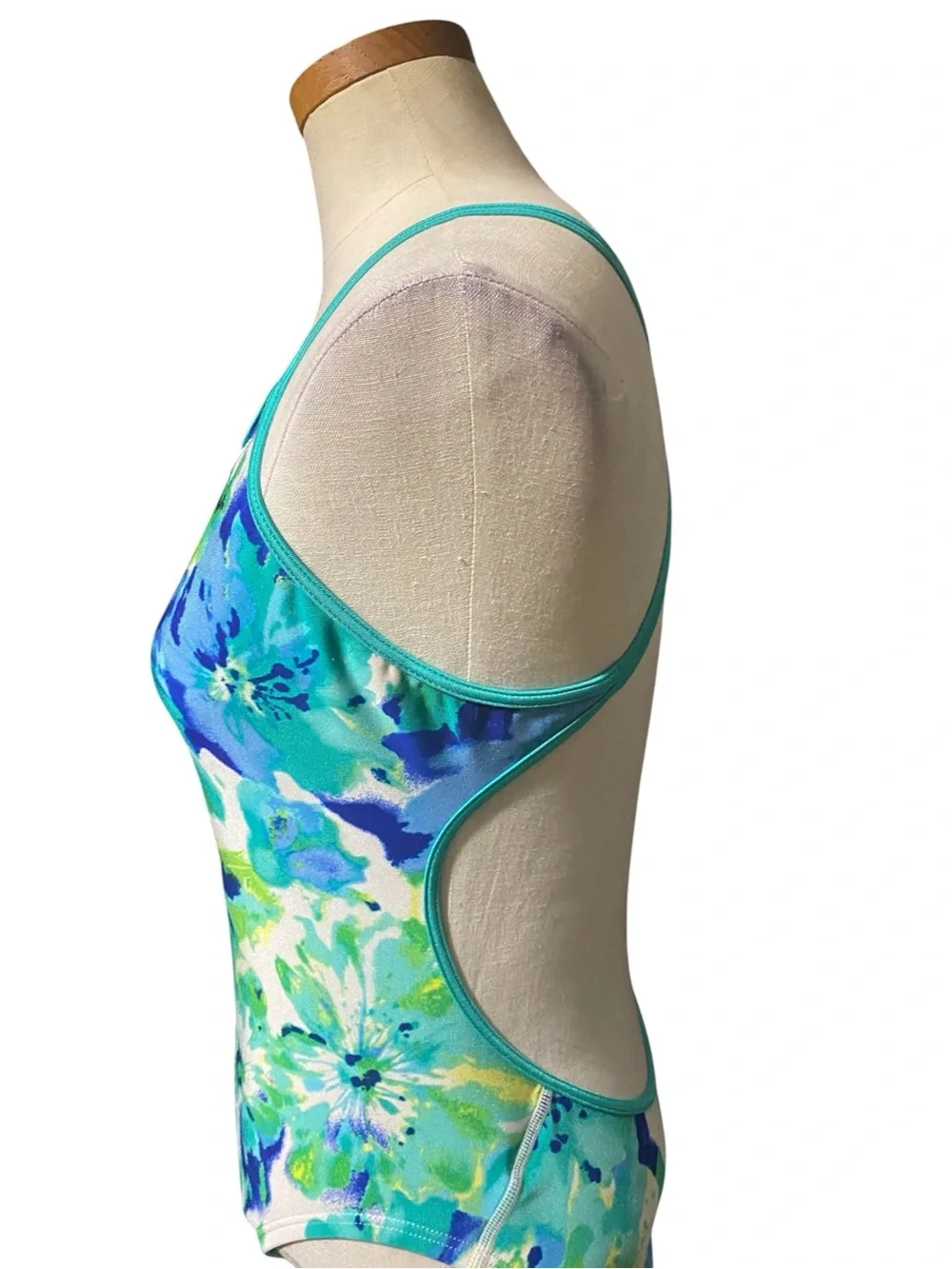 Nike Blue Green Floral Print Crossback One Piece Swimsuit 12 Athletic Sporty
